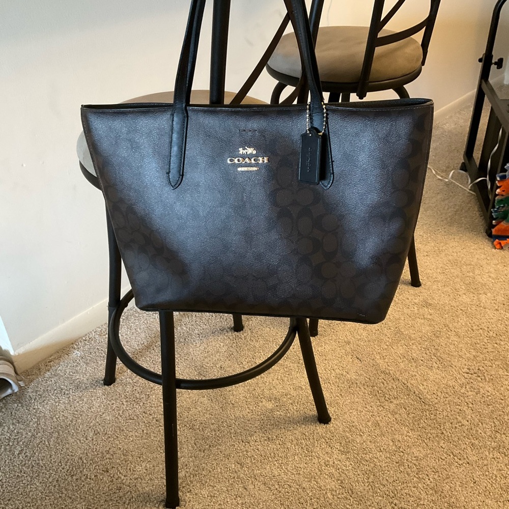 Coach Black Signature Tote with Gold Logo